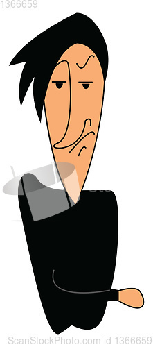 Image of Angry cartoon man in black vector illustration on white backgrou