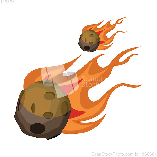 Image of Flying burning asteroid vector illustration on white background.