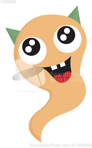 Image of Smiling ghost with green horns vector illustration on white back