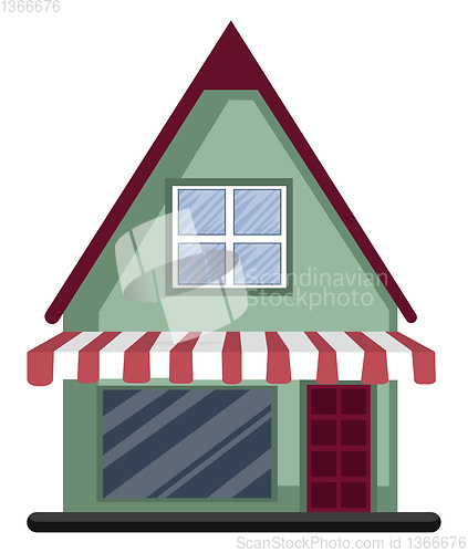 Image of Cartoon green building with red roof vector illustartion on whit