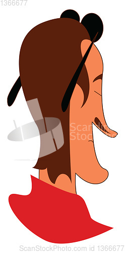 Image of A side profile of a young adult man wearing a red shirt and an e