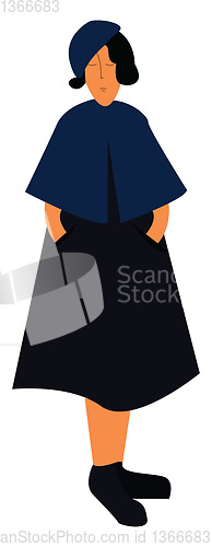 Image of A girl in a blue dress, vector color illustration.