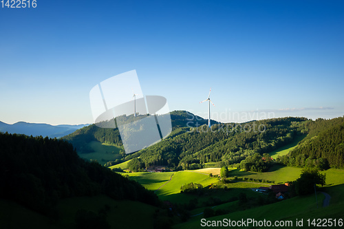 Image of landscape with wind energy in the black forest area Germany