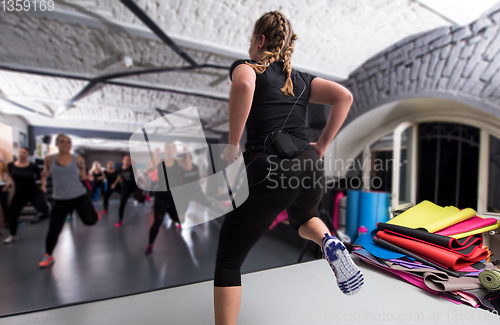 Image of sporty women doing aerobics exercises