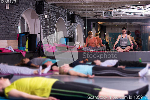 Image of sporty women doing aerobics exercises