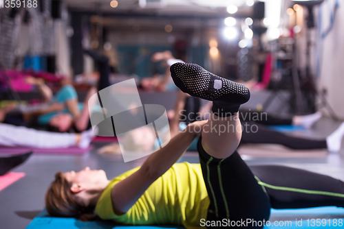 Image of sporty women doing aerobics exercises