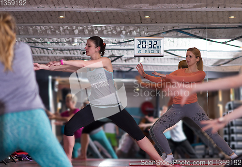 Image of sporty women doing aerobics exercises