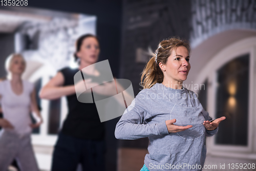 Image of sporty women doing aerobics exercises