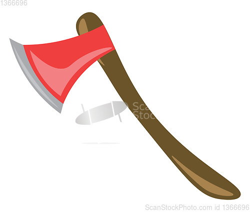 Image of Axe with wooden arm and steel blade vector or color illustration