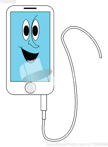 Image of White and blue smiling iphone with white cord  vector illustrati