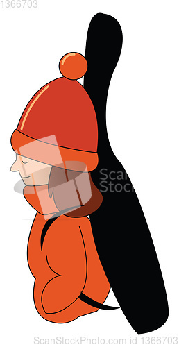 Image of Cartoon girl musician dressed in her winter clothes set on isola