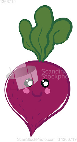 Image of Vector illustration of a cute smiling purple beet with green lea