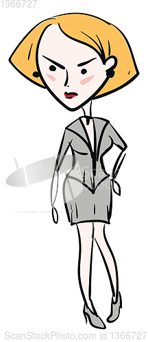 Image of Angry businesswoman in grey suit vector illustration on white ba