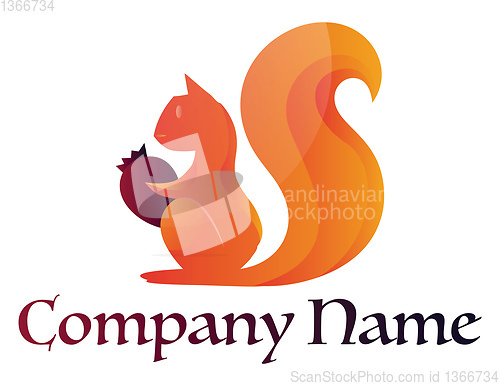 Image of Vector logo illustration of a orange squirrel holding a nut on a