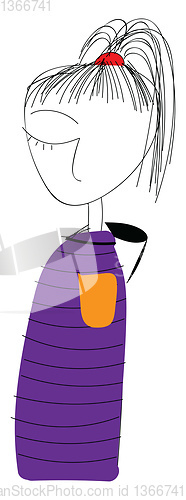 Image of A girl wearing a purple striped hoodie and a ponytail looks cute