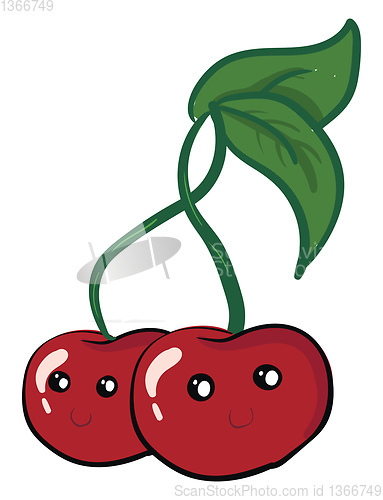 Image of A pair of great cherries smiling vector or color illustration
