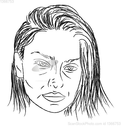 Image of A drawing of a woman\'s face vector or color illustration
