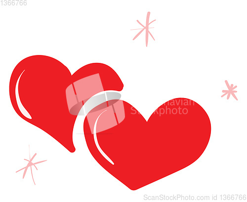 Image of Clipart of two red hearts lying one above the other vector or co
