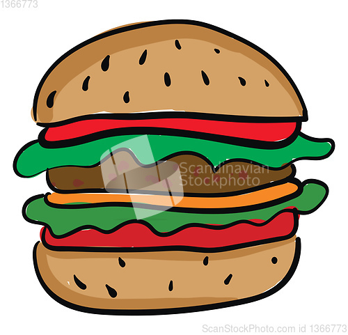 Image of A large cheeseburger with lettuce and tomatoes vector or color i