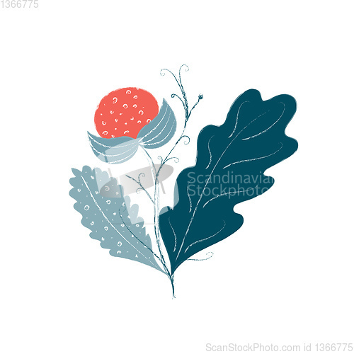 Image of Clipart of a plant with a red flower and leaves vector or color 