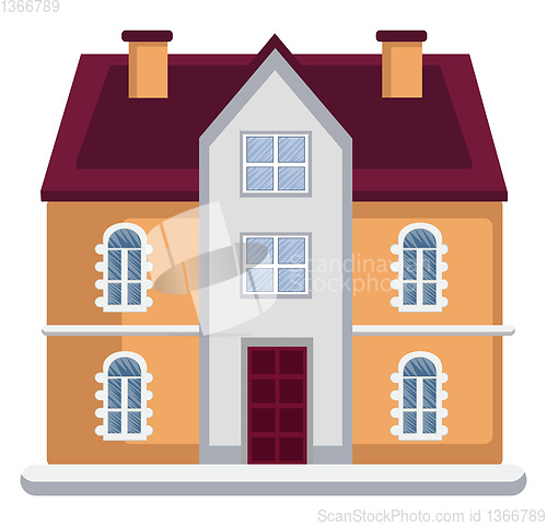 Image of Cartoon orange building with red roof vector illustartion on whi