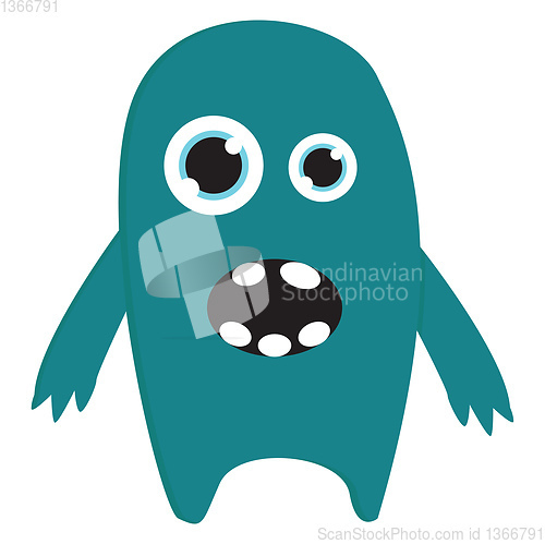 Image of Turquoise monster with mouth wide open showing teeth vector illu