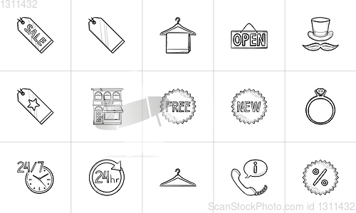 Image of Shopping hand drawn outline doodle icon set.