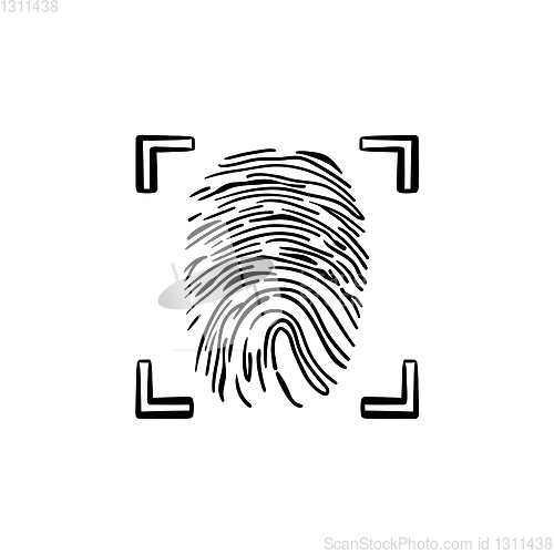 Image of Scanned fingerprint in the frame hand drawn outline doodle icon.