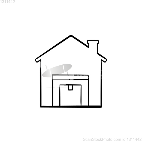 Image of Warehouse hand drawn outline doodle icon.