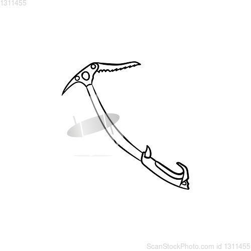 Image of Ice pickaxe hand drawn outline doodle icon.