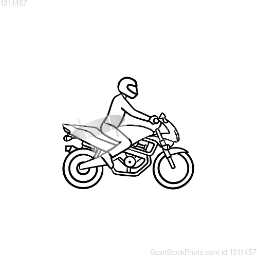 Image of Motocross rider hand drawn outline doodle icon.