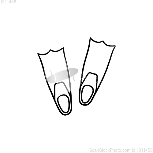 Image of Diving flippers hand drawn outline doodle icon.