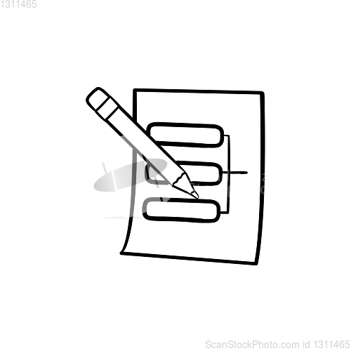 Image of Pencil and paper sheet with system parts hand drawn outline doodle icon.