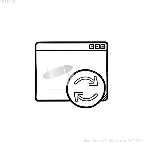 Image of Browser window with restart button hand drawn outline doodle icon.
