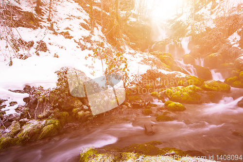 Image of beautiful winter waterfall