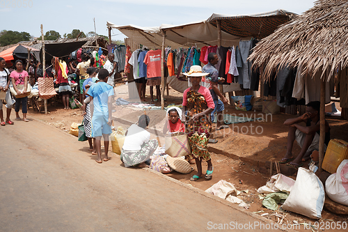 Image of Malagasy peoples on big colorful rural Madagascar marketplace