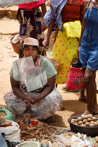 Image of Malagasy peoples on big colorful rural Madagascar marketplace