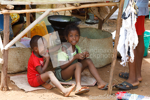 Image of Malagasy children on rural Madagascar marketplace