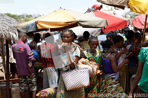 Image of Malagasy peoples on big colorful rural Madagascar marketplace