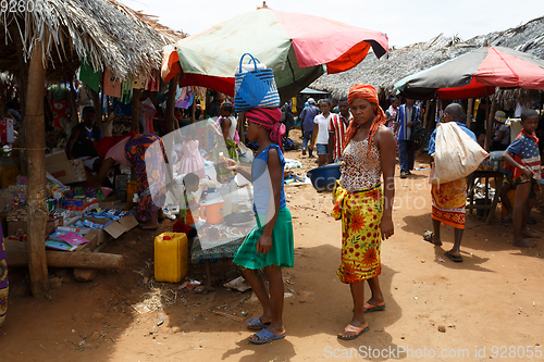 Image of Malagasy peoples on big colorful rural Madagascar marketplace