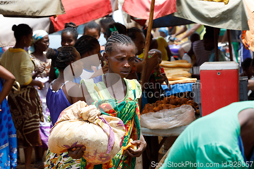 Image of Malagasy peoples on big colorful rural Madagascar marketplace