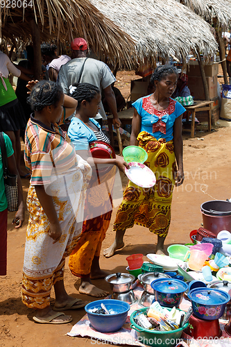 Image of Malagasy peoples on big colorful rural Madagascar marketplace