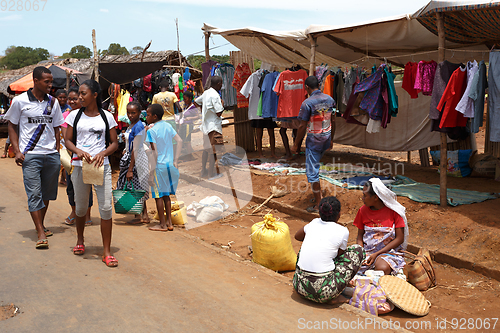 Image of Malagasy peoples on big colorful rural Madagascar marketplace