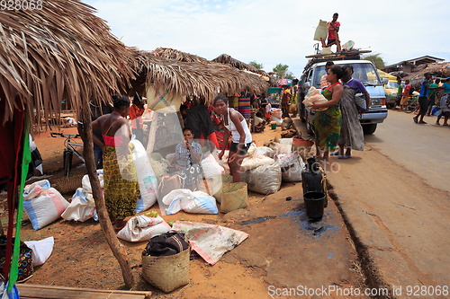 Image of Malagasy peoples on big colorful rural Madagascar marketplace