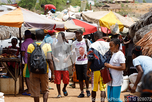 Image of Malagasy peoples on big colorful rural Madagascar marketplace