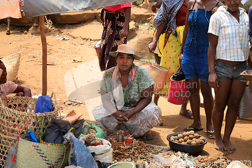 Image of Malagasy peoples on big colorful rural Madagascar marketplace