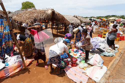 Image of Malagasy peoples on big colorful rural Madagascar marketplace