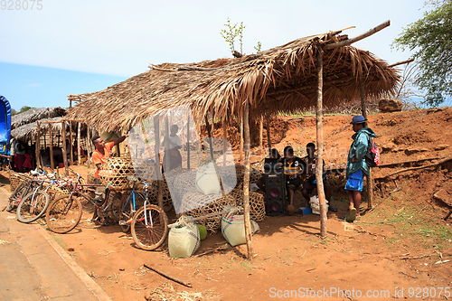 Image of Malagasy peoples on big colorful rural Madagascar marketplace