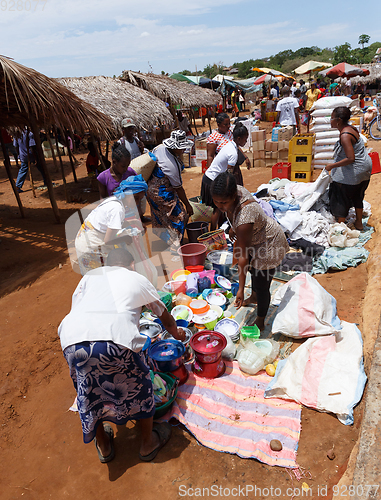 Image of Malagasy peoples on big colorful rural Madagascar marketplace