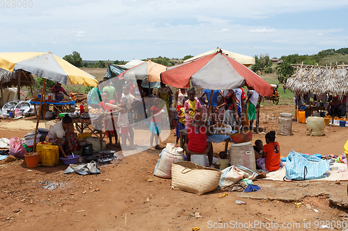 Image of Malagasy peoples on big colorful rural Madagascar marketplace